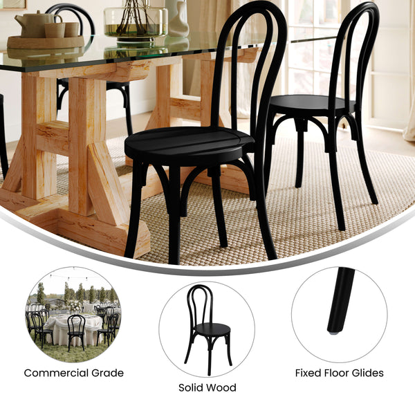 Black |#| Thonet Solid Wood Stackable Dining Chair with Fixed Floor Glides in Black
