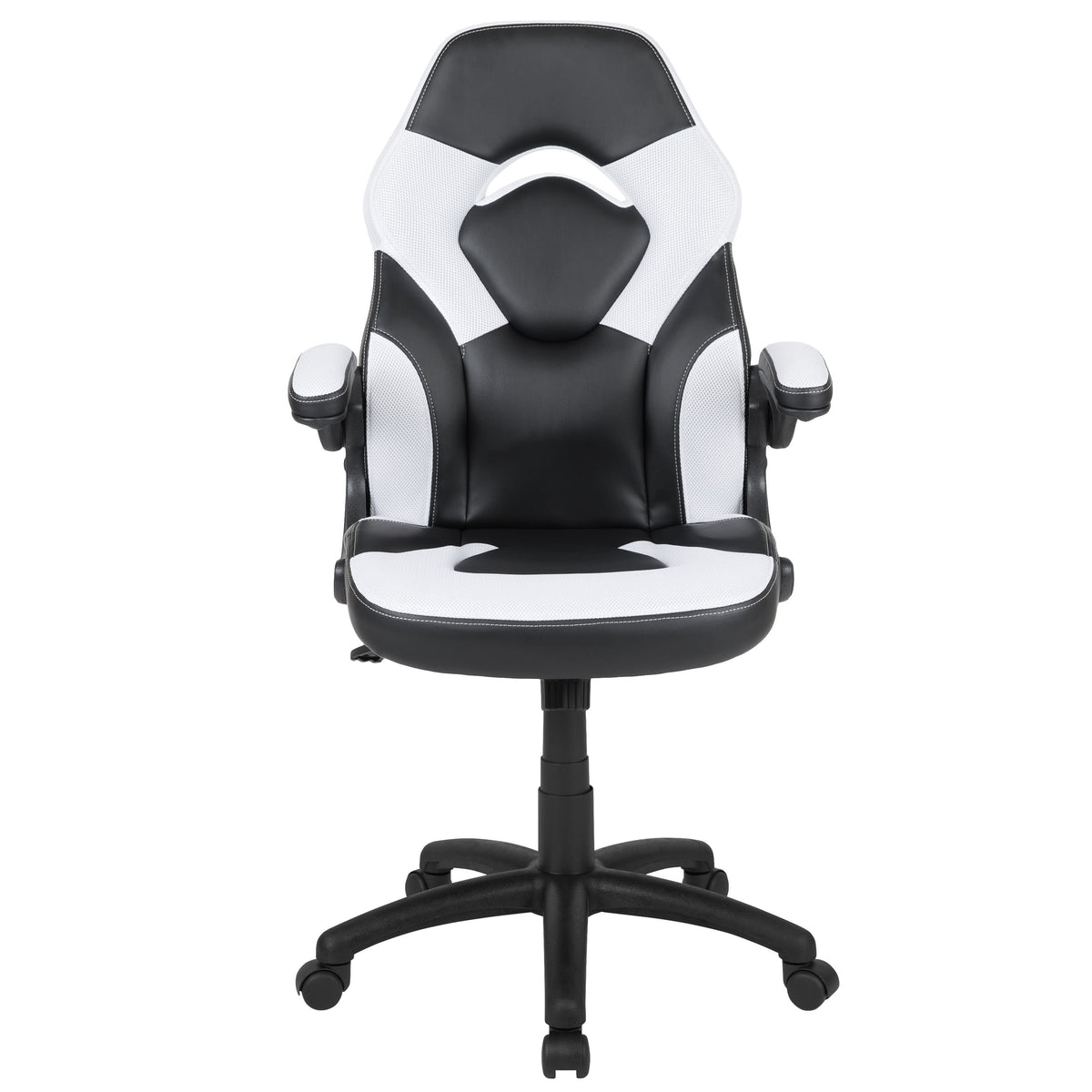 White |#| Ergonomic White and Black Computer Gaming Chair with Padded Flip-Up Arms