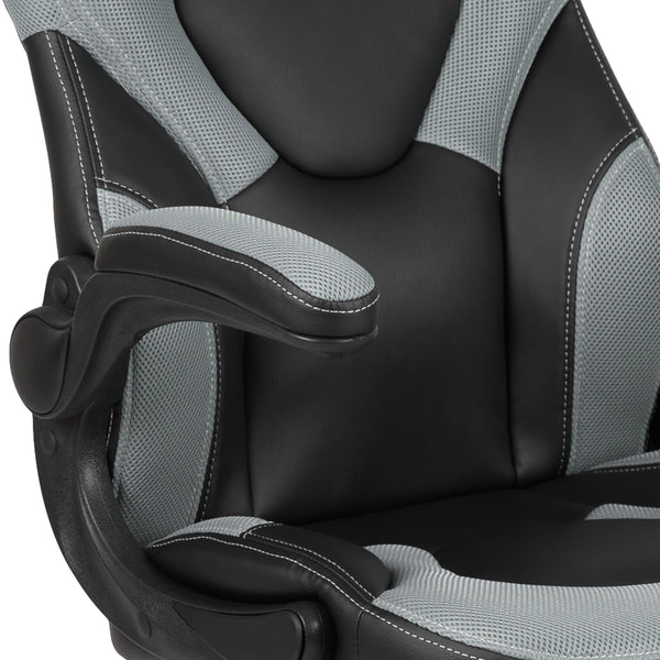 Gray |#| Ergonomic Gray and Black Computer Gaming Chair with Padded Flip-Up Arms