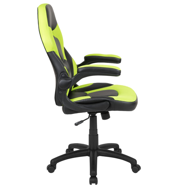 Neon Green |#| Ergonomic Neon Green and Black Computer Gaming Chair with Padded Flip-Up Arms