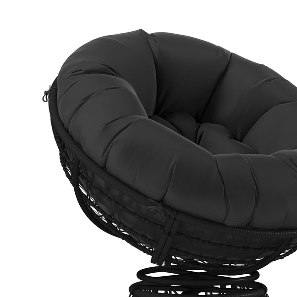 Black Cushion/Black Frame |#| Black Swivel Patio Papasan Lounge Chair with Black Cushion - Accent Chair