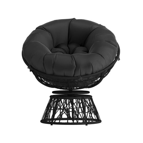 Black Cushion/Black Frame |#| Black Swivel Patio Papasan Lounge Chair with Black Cushion - Accent Chair