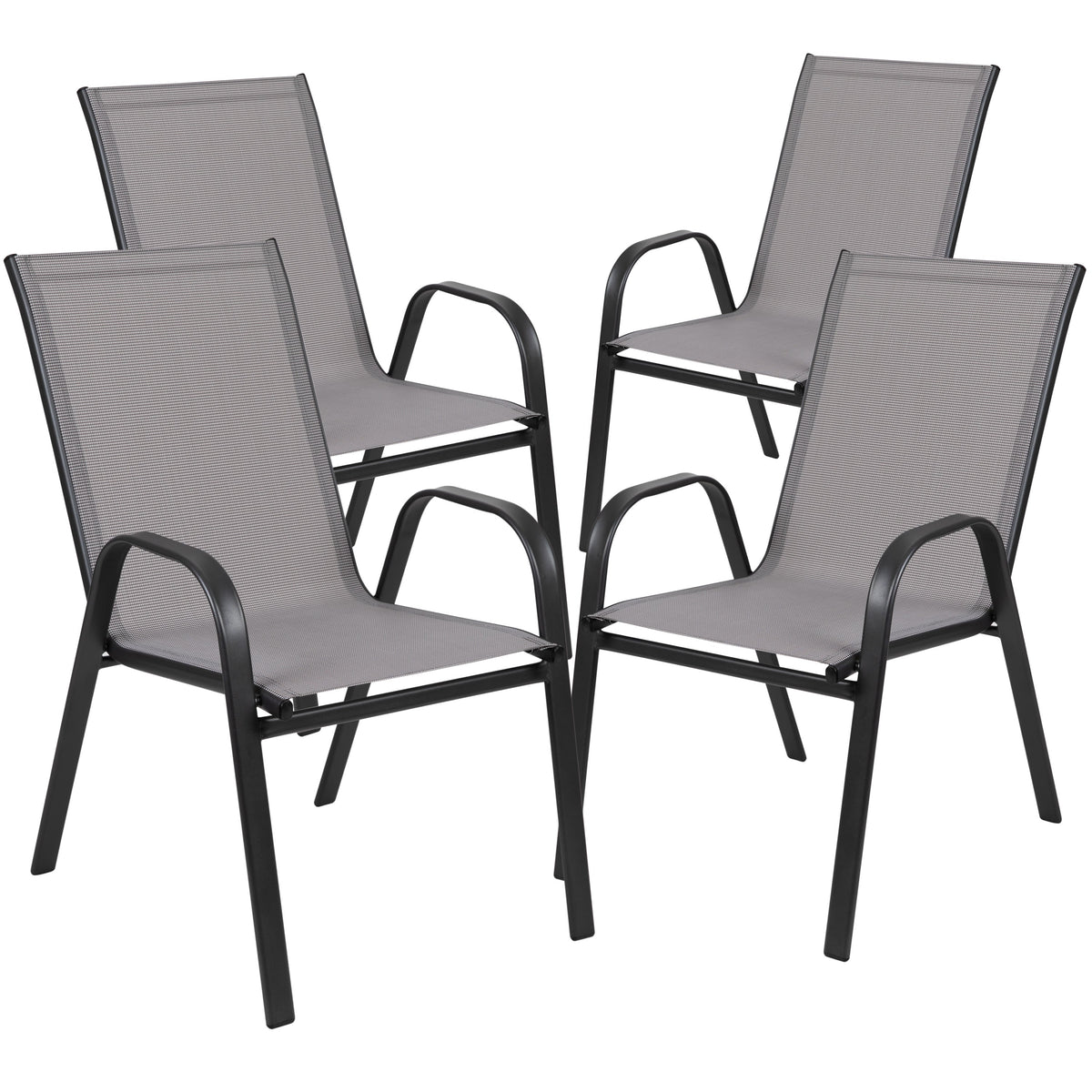 Gray |#| 3 Piece Patio Dining Set - 23.5inch Square Glass Table, 2 Gray Flex Stack Chairs