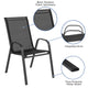 Black |#| 3 Piece Patio Dining Set - 23.5inch Square Glass Table, 2 Black Flex Stack Chairs