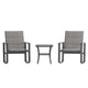 Gray |#| 3 Piece All-Weather Rocking Chairs and Glass Top Table Bistro Set - Gray/Black