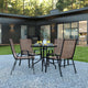 Brown |#| 5 Piece Patio Dining Set - 31.5inch Round Glass Table, 4 Brown Flex Stack Chairs