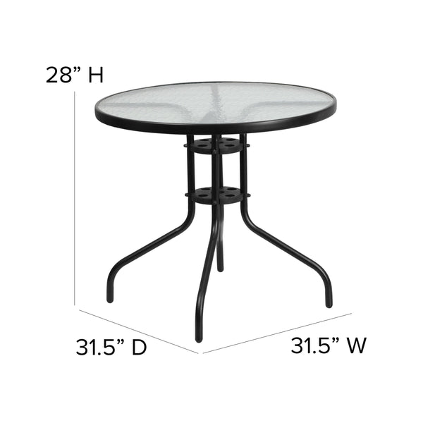 Gray |#| 5 Piece Patio Dining Set - 31.5inch Round Glass Table, 4 Gray Flex Stack Chairs