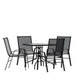 Black |#| 5 Piece Patio Dining Set - 31.5inch Square Glass Table, 4 Black Flex Stack Chairs