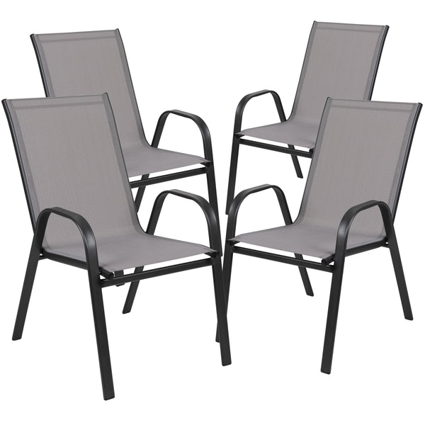Gray |#| 5 Piece Patio Dining Set - 55inch Glass Patio Table, 4 Gray Flex Stack Chairs