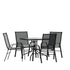 Brazos 5 Piece Outdoor Patio Dining Set - Tempered Glass Patio Table, 4 Flex Comfort Stack Chairs