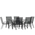 Brazos 7 Piece Outdoor Patio Dining Set - Tempered Glass Patio Table, 6 Flex Comfort Stack Chairs