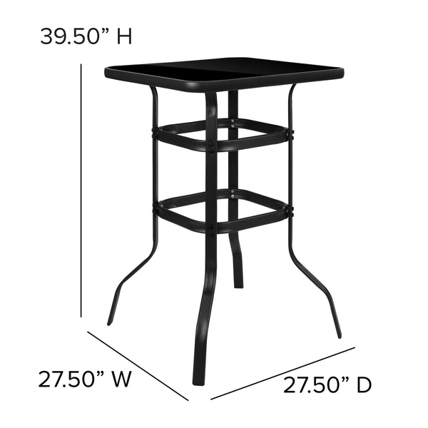 Gray |#| 3 Piece Outdoor Bar Height Set-Glass Patio Bar Table-Gray All-Weather Barstools