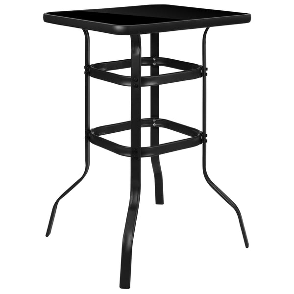 Gray |#| 3 Piece Outdoor Bar Height Set-Glass Patio Bar Table-Gray All-Weather Barstools