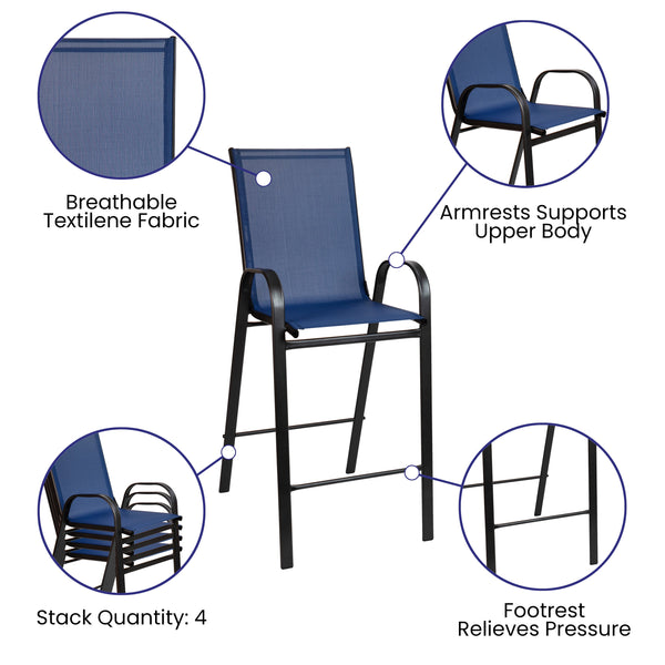 Navy |#| 3 Piece Outdoor Bar Height Set-Glass Patio Bar Table-Navy All-Weather Barstools