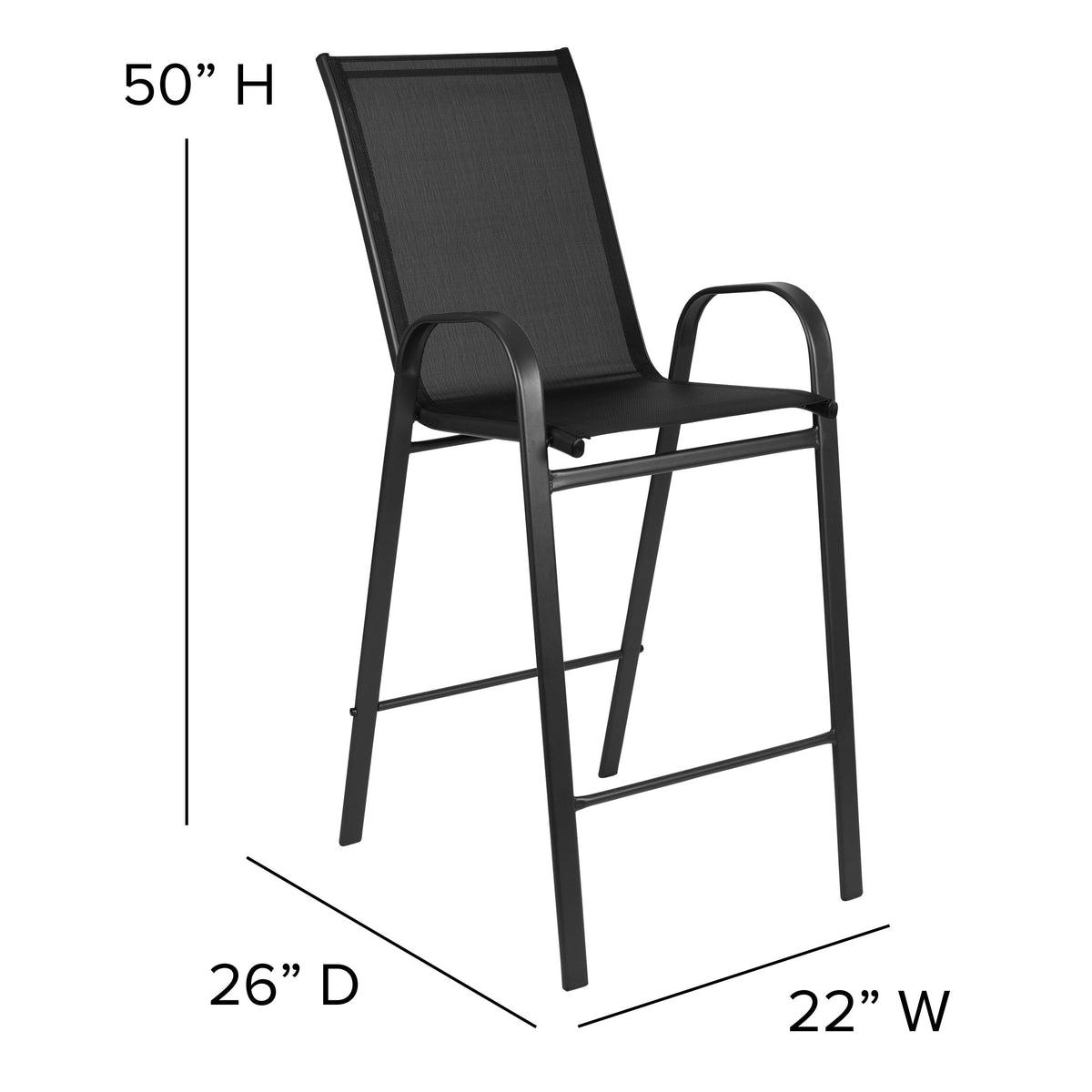 Black |#| 3 Piece Outdoor Bar Height Set-Glass Patio Bar Table-Black All-Weather Barstools