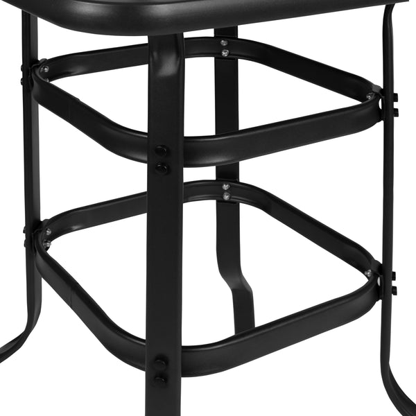 Black |#| 3 Piece Outdoor Bar Height Set-Glass Patio Bar Table-Black All-Weather Barstools