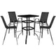 Black |#| 5 Piece Outdoor Bar Height Set-Glass Patio Bar Table-Black All-Weather Barstools