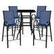 Navy |#| 5 Piece Outdoor Bar Height Set-Glass Patio Bar Table-Navy All-Weather Barstools