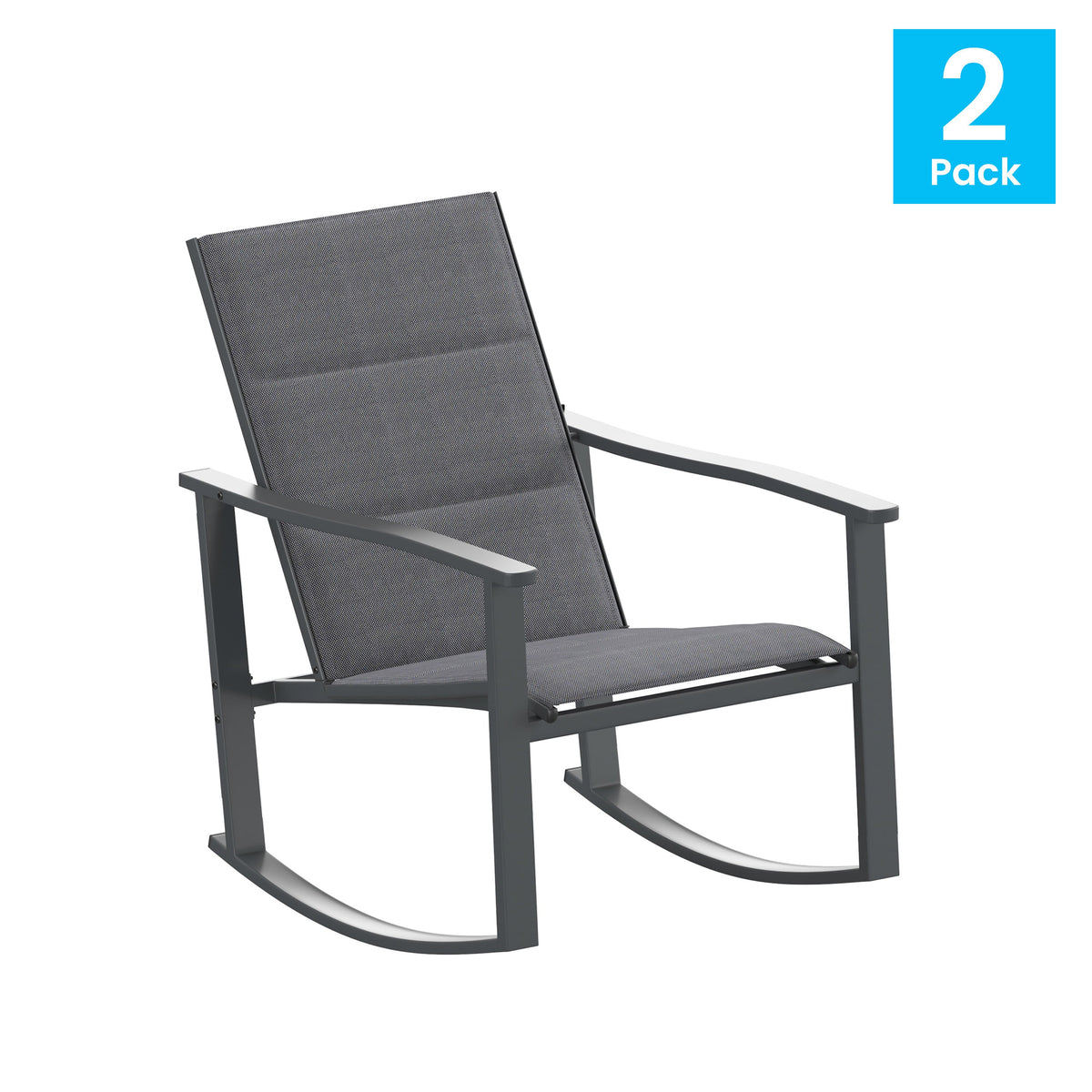 Black |#| Set of 2 All Weather Flex Comfort Rocking Chairs with Metal Frames-Black/Black