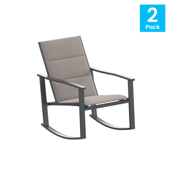 Brown |#| Set of 2 All Weather Flex Comfort Rocking Chairs with Metal Frames-Brown/Black