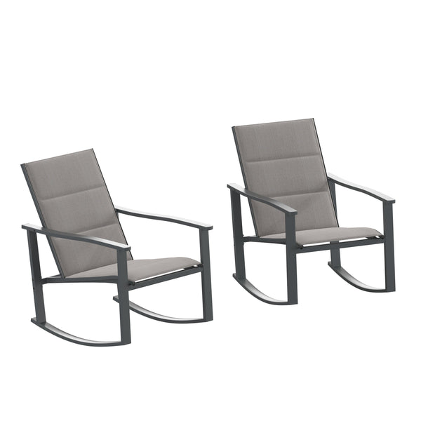 Gray |#| Set of 2 All Weather Flex Comfort Rocking Chairs with Metal Frames-Gray/Black