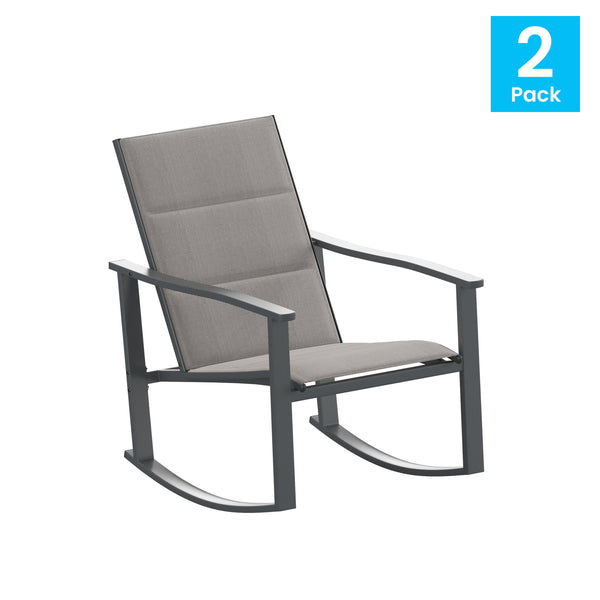 Gray |#| Set of 2 All Weather Flex Comfort Rocking Chairs with Metal Frames-Gray/Black