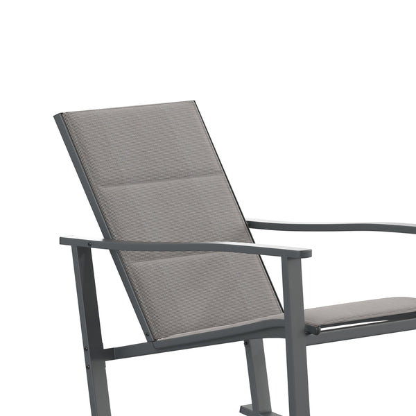 Gray |#| Set of 2 All Weather Flex Comfort Rocking Chairs with Metal Frames-Gray/Black