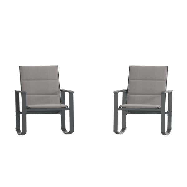 Gray |#| Set of 2 All Weather Flex Comfort Rocking Chairs with Metal Frames-Gray/Black