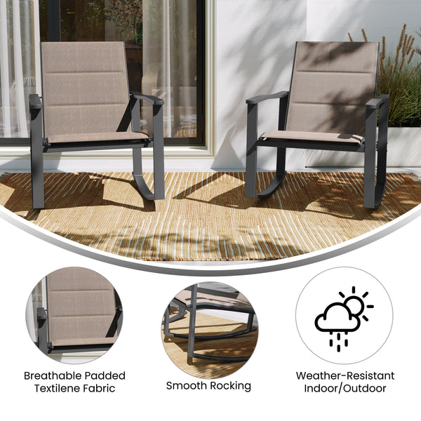 Brown |#| Set of 2 All Weather Flex Comfort Rocking Chairs with Metal Frames-Brown/Black