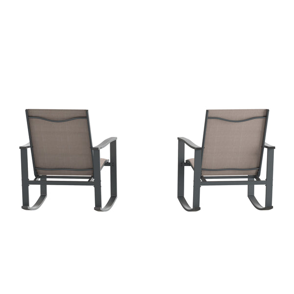 Brown |#| Set of 2 All Weather Flex Comfort Rocking Chairs with Metal Frames-Brown/Black