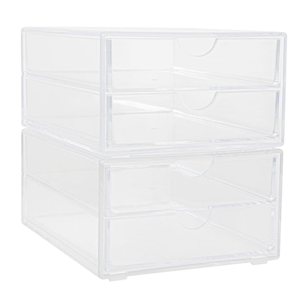 Clear Plastic Desktop Storage with 2 Half Moon Opening Pullout Drawers-2 Pack