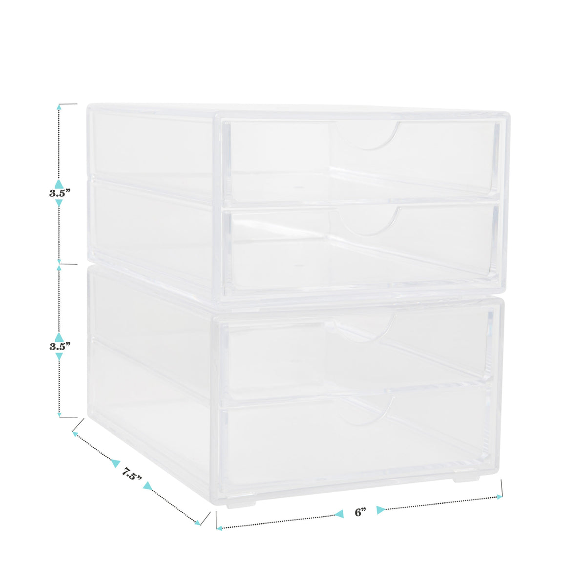 Clear Plastic Desktop Storage with 2 Half Moon Opening Pullout Drawers-2 Pack