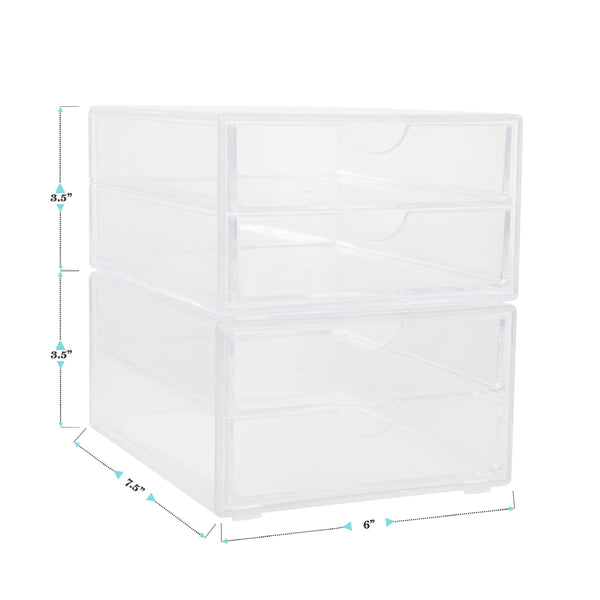 Clear Plastic Desktop Storage with 2 Half Moon Opening Pullout Drawers-2 Pack