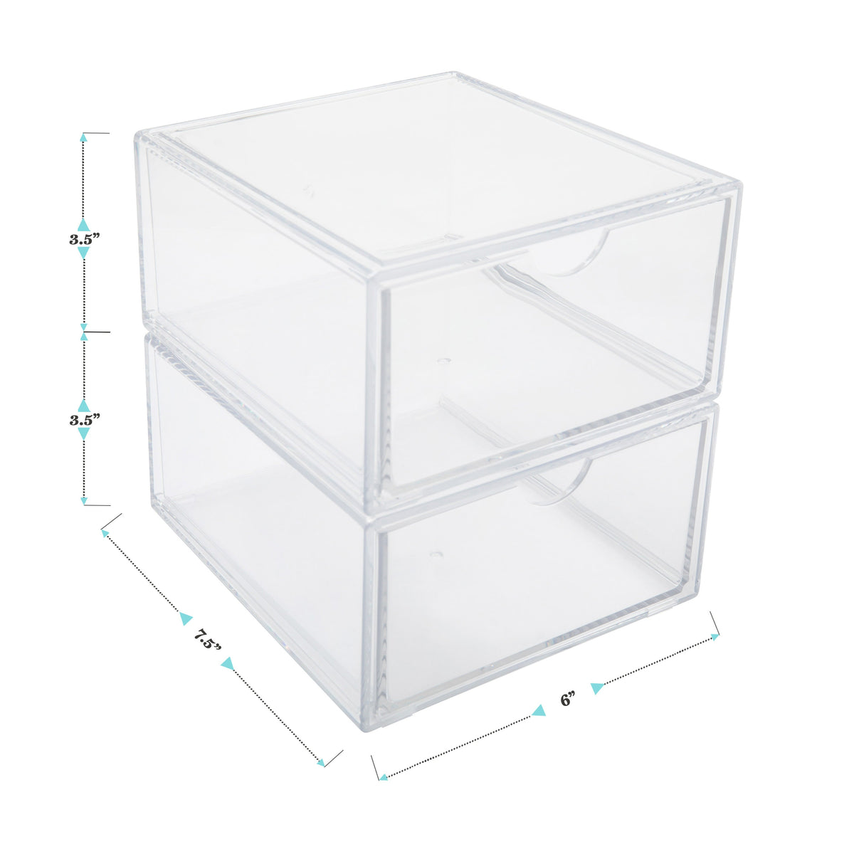 Clear Plastic Desktop Storage Box with Half Moon Opening Pullout Drawer - 2 Pack