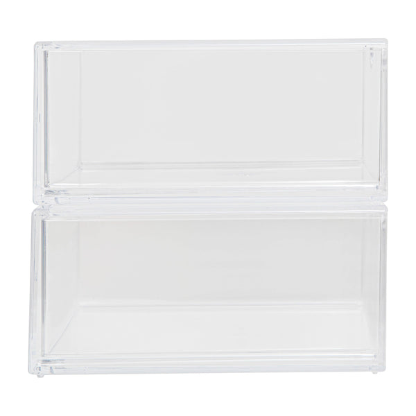 Clear Plastic Desktop Storage Box with Half Moon Opening Pullout Drawer - 2 Pack