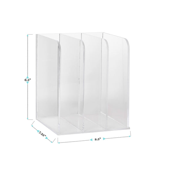 Premium Acrylic 3 Section Desktop File Holder with Anti-Slip Feet - Clear