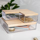 Clear/Light Natural |#| Premium Clear Plastic Storage Bins with Lt Natural Paulownia Wood Lids-3PK S/M/L