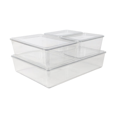 Brody Stackable Plastic Storage Box with Lids Office Desktop Organizers, Set of 4