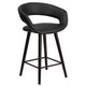 Black |#| 24inch High Cappuccino Wood Rounded Open Back Counter Height Stool in Black Vinyl