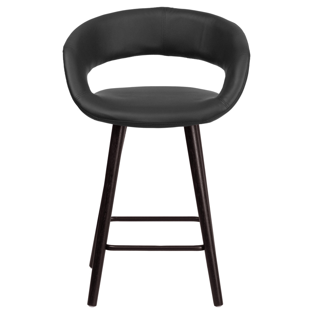 Black |#| 24inch High Cappuccino Wood Rounded Open Back Counter Height Stool in Black Vinyl