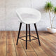 White |#| 24inch High Cappuccino Wood Rounded Open Back Counter Height Stool in White Vinyl