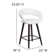 White |#| 24inch High Cappuccino Wood Rounded Open Back Counter Height Stool in White Vinyl