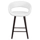 White |#| 24inch High Cappuccino Wood Rounded Open Back Counter Height Stool in White Vinyl