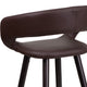 Brown |#| 24inch High Cappuccino Wood Rounded Open Back Counter Height Stool in Brown Vinyl