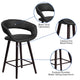 Black |#| 24inch High Cappuccino Wood Rounded Open Back Counter Height Stool in Black Vinyl