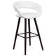 White |#| 29inch High Contemporary Cappuccino Wood Rounded Open Back Barstool in White Vinyl