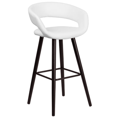 Brynn Series 29'' High Contemporary Vinyl Rounded Back Barstool with Cappuccino Wood Frame