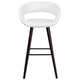 White |#| 29inch High Contemporary Cappuccino Wood Rounded Open Back Barstool in White Vinyl