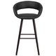 Black |#| 29inch High Contemporary Cappuccino Wood Rounded Open Back Barstool in Black Vinyl