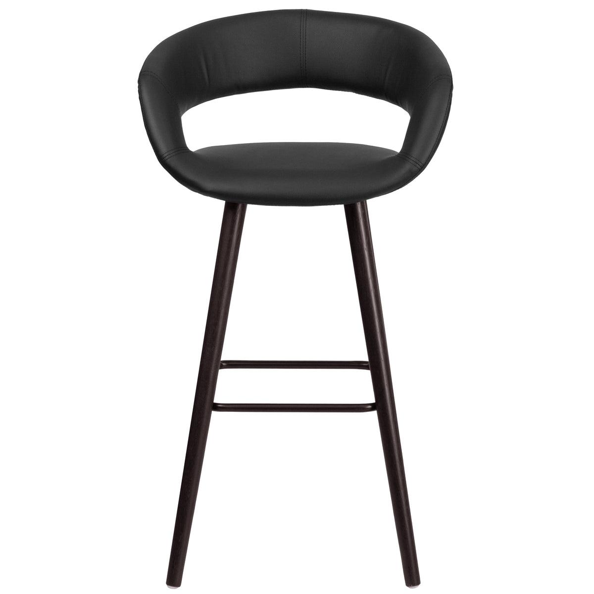 Black |#| 29inch High Contemporary Cappuccino Wood Rounded Open Back Barstool in Black Vinyl